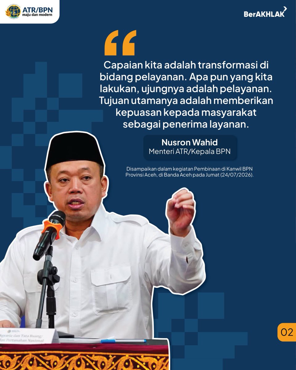bpnnunukan's tweet photo. #Repost @kem_atrbpn 

Halo #SobATRBPN, Menteri Agraria dan Tata Ruang/Kepala Badan Pertanahan Nasional (ATR/BPN), Nusron Wahid, menyatakan bahwa transformasi layanan pertanahan yang sedang dilakukan Kementerian ATR/BPN harus berorientasi pada kepuasan masyarakat. https://t.co/tCTwT31EEu