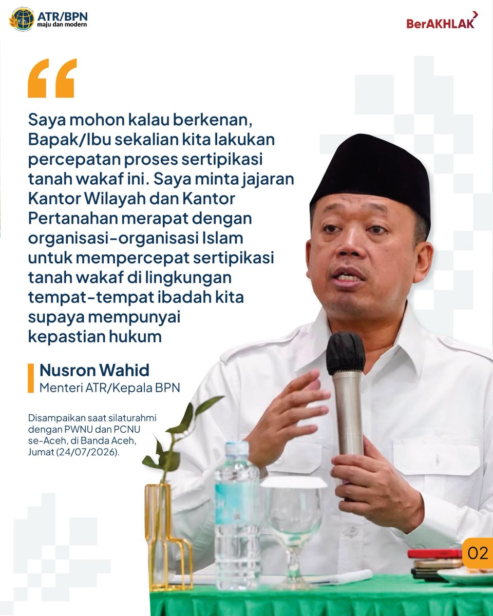 bpnnunukan's tweet photo. #Repost @kem_atrbpn 

Halo #SobATRBPN, Menteri Agraria dan Tata Ruang/Kepala Badan Pertanahan Nasional (ATR/BPN), Nusron Wahid, mengajak jajaran Pengurus Wilayah Nahdlatul Ulama (PWNU) dan Pengurus Cabang Nahdlatul Ulama (PCNU) se-Aceh mempercepat sertipikasi tanah wakaf. https://t.co/UESZpyRsbf