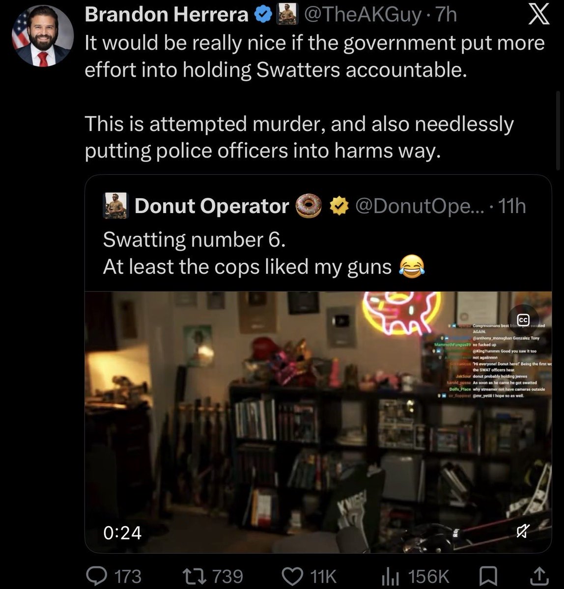 Awk20000's tweet photo. Brandon Herrera calls on the government to get better at handling sw*tters following the Donut Operator incident https://t.co/eh1JG866Hl