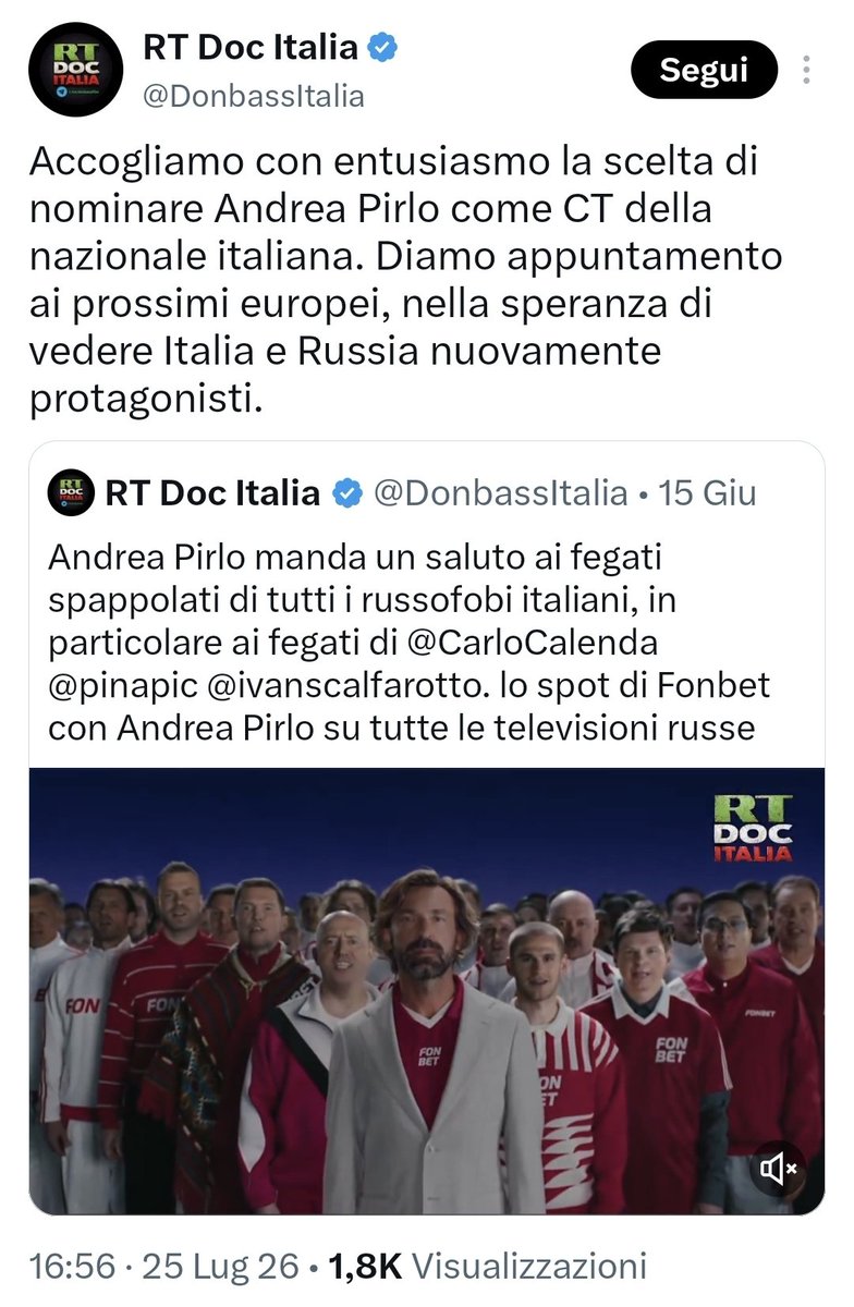 Stefanocomics's tweet photo. E arriva anche l'endorsement di Russia Today (filiale italiana) per Pirlo 👇
CVD. https://t.co/N1BtVUQekZ