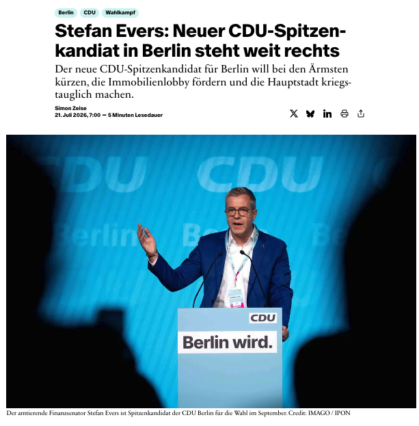 surplusmagazin's tweet photo. Der neue CDU-Spitzenkandidat für Berlin will bei den Ärmsten kürzen, die Immobilienlobby fördern und die Hauptstadt kriegstauglich machen, schreibt @SimonZeise3790. https://t.co/jsUZR73mQp