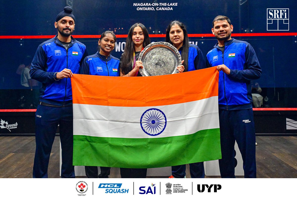indiasquash's tweet photo. A champion's moment, captured forever. 📸🏆

#IndianSquash #Squash #SRFI #WorldSquashJuniorChampionships #AnahatSingh https://t.co/LDrmIFKrTm
