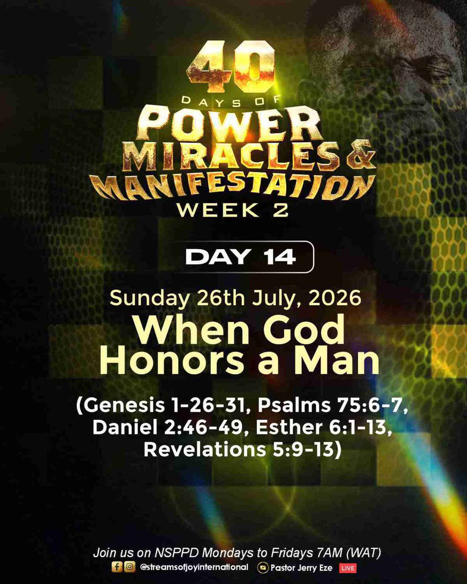 SmartAn84427674's tweet photo. 40 Days Of Power, Miracles And Manifestation 
WEEK 2: Day 14
When God Honors A Man
Bible Readings 
#7amFirePrayer #NSPPD https://t.co/GRwqBJViPv