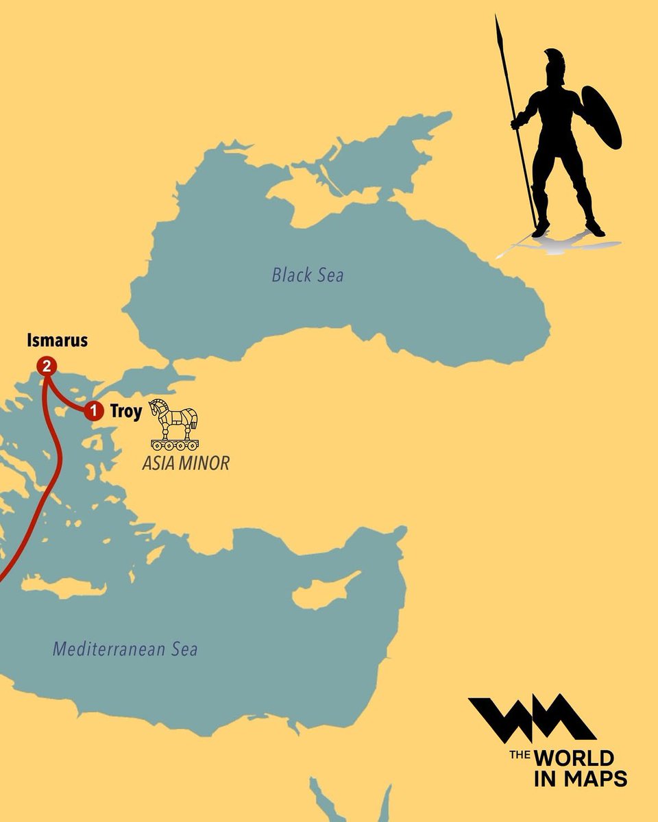 uaresuckz's tweet photo. Gabakal ada abisnya kalo bahas Mitologi Yunani...

abis Troy ambruk, Odysseus langsung berangkat pulang ke Ithaca. Harusnya cuma berminggu-minggu doang, tapi malah jadi perjalanan gila 10 tahun full drama kayak yang diceritain di Odyssey-nya Homer.

Di jalan dia ngalamin semua hal absurd ketemu Lotus-Eaters, kabur dari Cyclops Polyphemus, tahan godaan lagu Sirens yang bikin orang gila kalo denger, lewat celah Scylla sama Charybdis, mampir ke Circe si penyihir, terus stuck bertahun-tahun di pulau Calypso. 
Semuanya Tidur gara-gara Poseidon baper  soalnya Odysseus bikin buta anaknya.
Rute? Nggak ada yang tau si. Banyak orang ngaitin ke tempat-tempat di Yunani, Italia, Sicily, Tunisia, pokoknya sekitar Mediterania, tapi Homer sengaja campur geografi beneran sama mitos, jadi bebas aja mau interpret.

Hampir 3000 tahun kemudian, Odyssey masih jadi salah satu karya paling influence banget, nge-shape cara orang cerita di Barat dan inspire segudang buku, film, sama adaptasi.