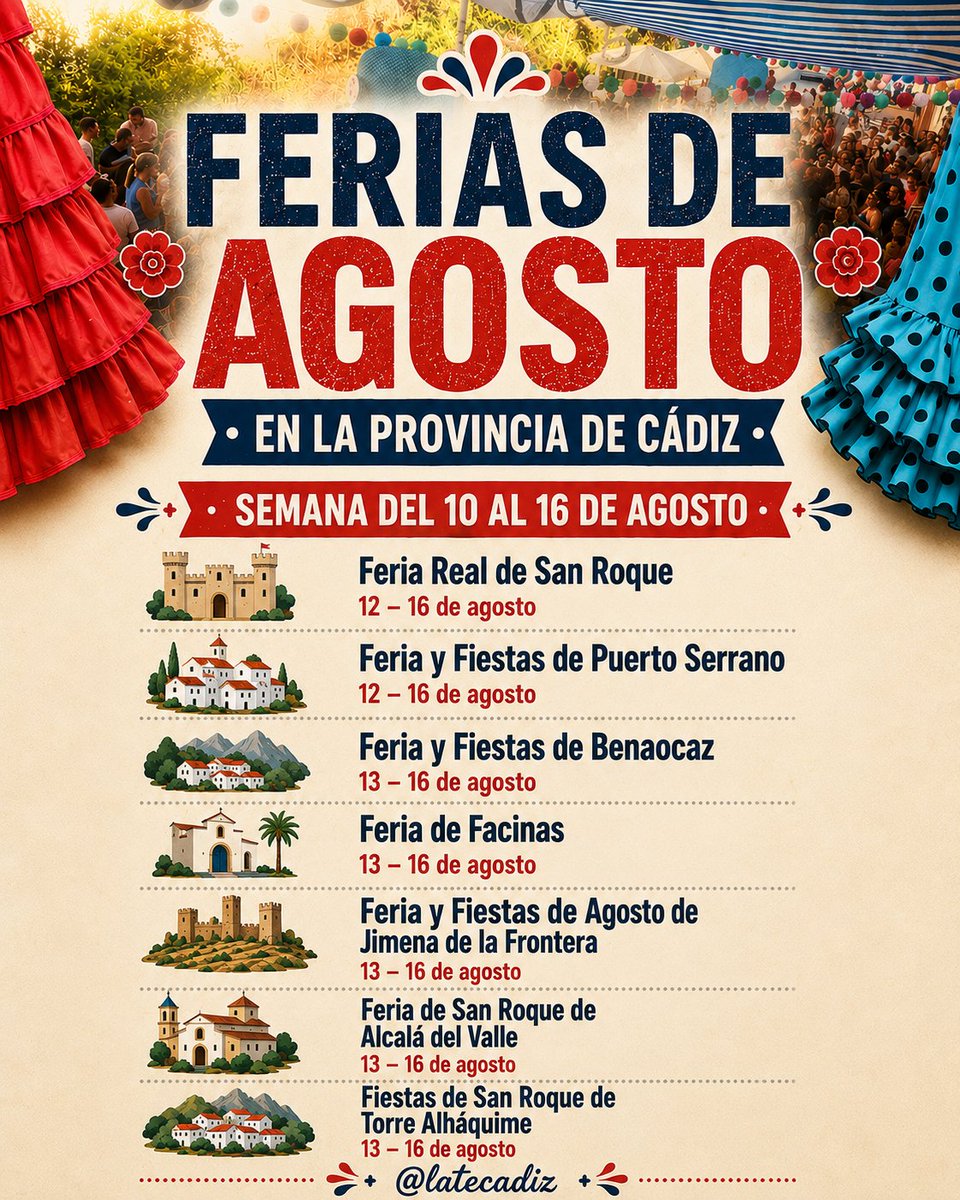 LateCadiz's tweet photo. Ferias de agosto en la Provincia de Cádiz https://t.co/ZOyJZ5tXOC