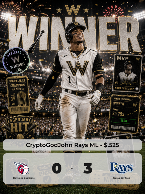 WealthGroup's tweet photo. Rays ML gets the job done. 

@CryptoGodJohn shared the play with the @WealthGroup community at $0.525 before first pitch, and Tampa Bay cruised to a 3 to 0 shutout.

That's what happens when hundreds of sharp minds share ideas in one place. https://t.co/Gzj3fwHQHO
