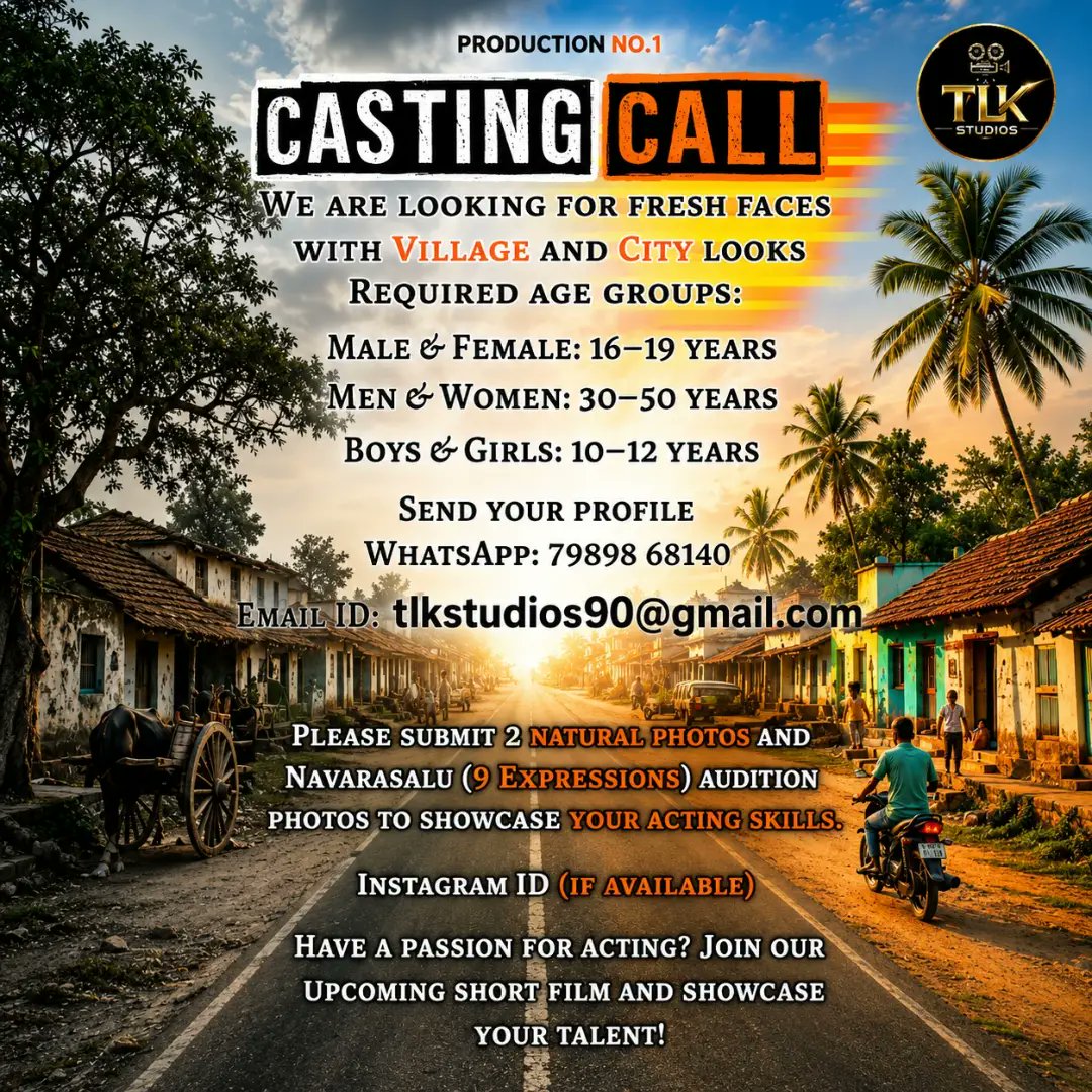TrueFilmLovers's tweet photo. #Audition #CastingCall #CrewCall #TFL #Fauzi #Raaka #JanaNayagan #Ramayana #Varanasi #Odyssey #Toxic #OM #HI

Contact: 79898 68140 
tlkstudios90@gmail.com

Note: We are not related to the original post in any capacity
Any wrong doing happens we r not responsible
IG @tlk.studios6 https://t.co/ViCCK4kT4K