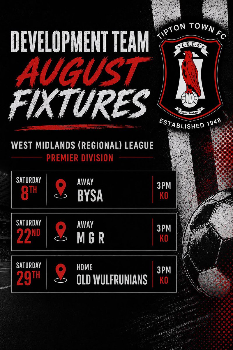 tiptontownfc's tweet photo. August’s fixtures are out! Time to get ready to go again🖤🤍 https://t.co/B5c5lKr9hY