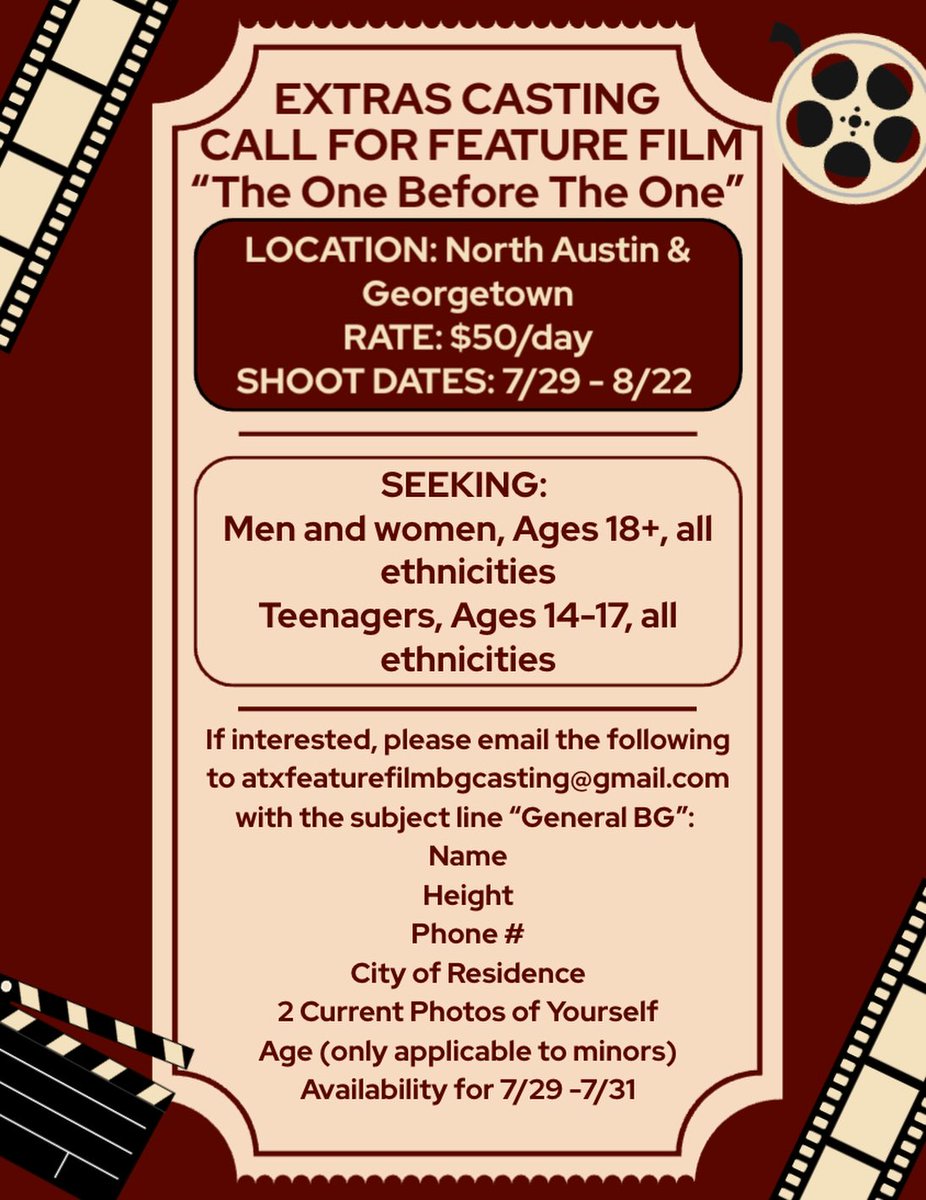 TrueFilmLovers's tweet photo. #Audition #CastingCall #CrewCall #Fauzi #JanaNayagan #Ramayana #Odyssey #Toxic

Contact: atxfeaturefilmbgcasting@gmail.com
Subject Line: General BG

Note: We are not related to the original post in any capacity
Any wrong doing happens we r not responsible

IG @michaeldruckcasting https://t.co/cX7PaAZ3JJ