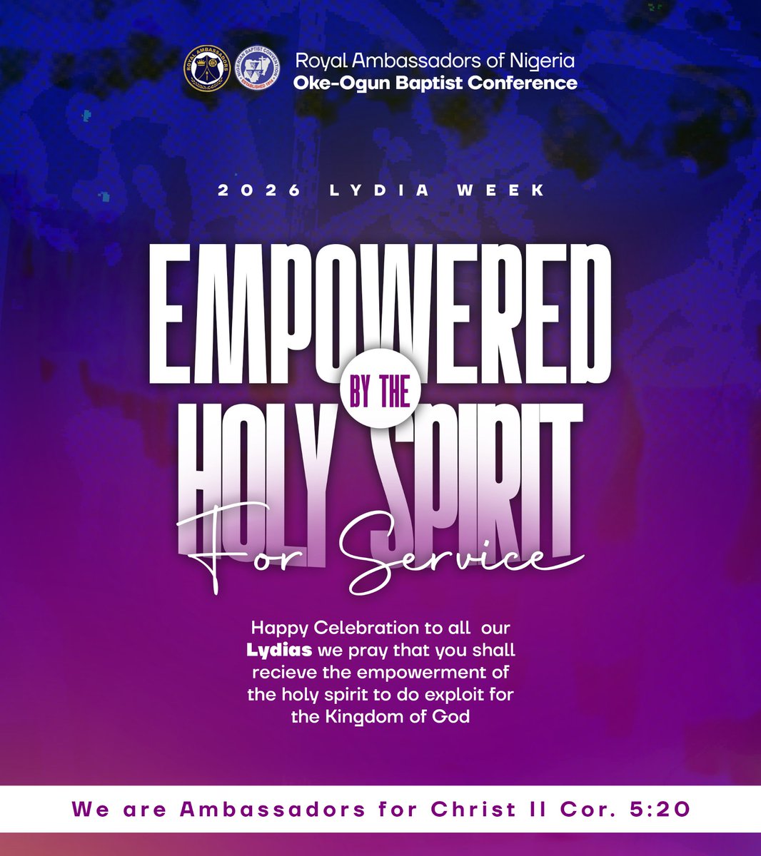 RAokeogun's tweet photo. Happy Lydia week to all our beautiful Lydias, we pray that you shall all receive fresh empowerment by the Holy Spirit to do exploit for the Kingdom.
Happy Celebration!!!π«‘ππ
#Lydiaweek2026
#RAokeogun
#Proudlybaptist
#Baptistfamily
#Arise
#Ariseforimpact https://t.co/rLvVwGQz4f