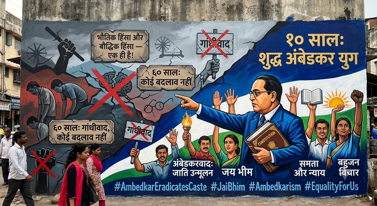 RavikiranShend1's tweet photo. 🧠📜
भौतिक हिंसा हो या बौद्धिक... हिंसा तो हिंसा ही है! ⚠️
60 साल का अनुभव गवाह है—गांधीवाद से बदलाव नहीं आया! ❌
अब बिना किसी मिलावट के 10 साल शुद्ध अंबेडकर युग चाहिए! ✊🏿💙
#AmbedkarEradicatesCaste #JaiBhim #Ambedkarism #BahujanThought #EqualityForUs @CasteSystem @bspindia https://t.co/xS3BPV0EWB