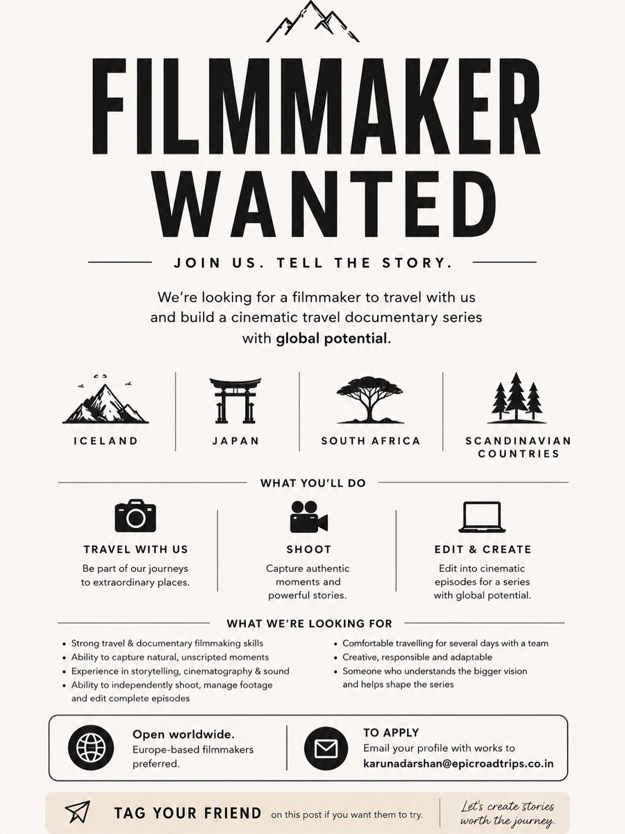TrueFilmLovers's tweet photo. #Audition #CastingCall #CrewCall #TFL #Fauzi #Raaka #JanaNayagan #Ramayana #Varanasi #Odyssey #Toxic

Contact: karunadarshan@epicroadtrips.co.in

Note: We are not related to the original post in any capacity
Any wrong doing happens we r not responsible

IG @epicroadtripsofficial https://t.co/kGFxL8xD9R