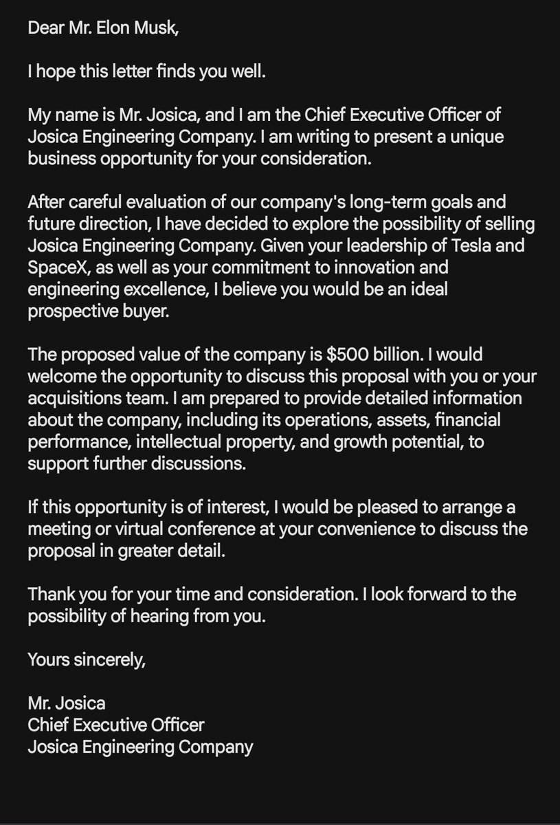 engrjosh7's tweet photo. Building this company hasn't been easy. I did it almost single-handedly—coaching, mentoring, and sponsoring people along the way. Now, I've decided it's time to sell the company.
@elonmusk @X @SpaceX https://t.co/mZeUq0jPLb