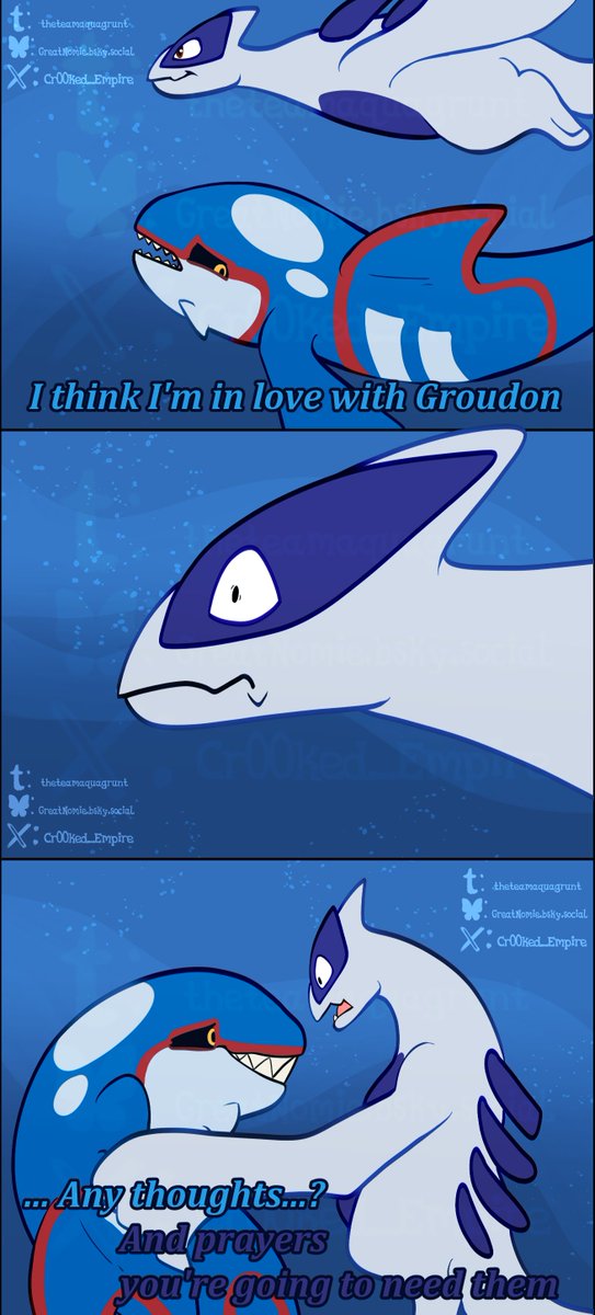 Cr00ked_Empire's tweet photo. Lugia having to deal with Kyogre falling for his rival, girl is not paid enough for this.

#Pokemon https://t.co/T3w3YhPNXx