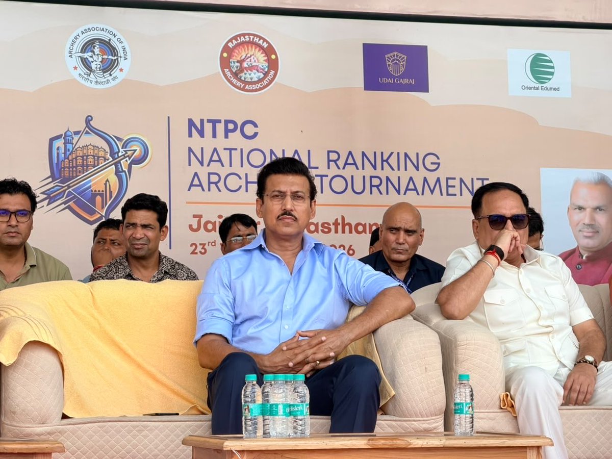 Virend_Sachdeva's tweet photo. Delighted to attend the Prize Distribution Ceremony of the NTPC National Ranking Archery Tournament (NRAT) 2026 in Jaipur.

It was an honour to be joined by Hon’ble Rajasthan Cabinet Minister and Olympic medalist Col. @Ra_THORe Ji on this special occasion. 
Congratulations to all the winners and runners-up for their outstanding performances and dedication.

Under the visionary leadership of Hon’ble Prime Minister Shri @narendramodi Ji, the Central Government continues to strengthen India’s sporting ecosystem by empowering young athletes and creating greater opportunities for them to excel. 
Tournaments like NRAT play a vital role in identifying and nurturing the next generation of archery champions.

#IndianArchery #NTPC #NRAT2026