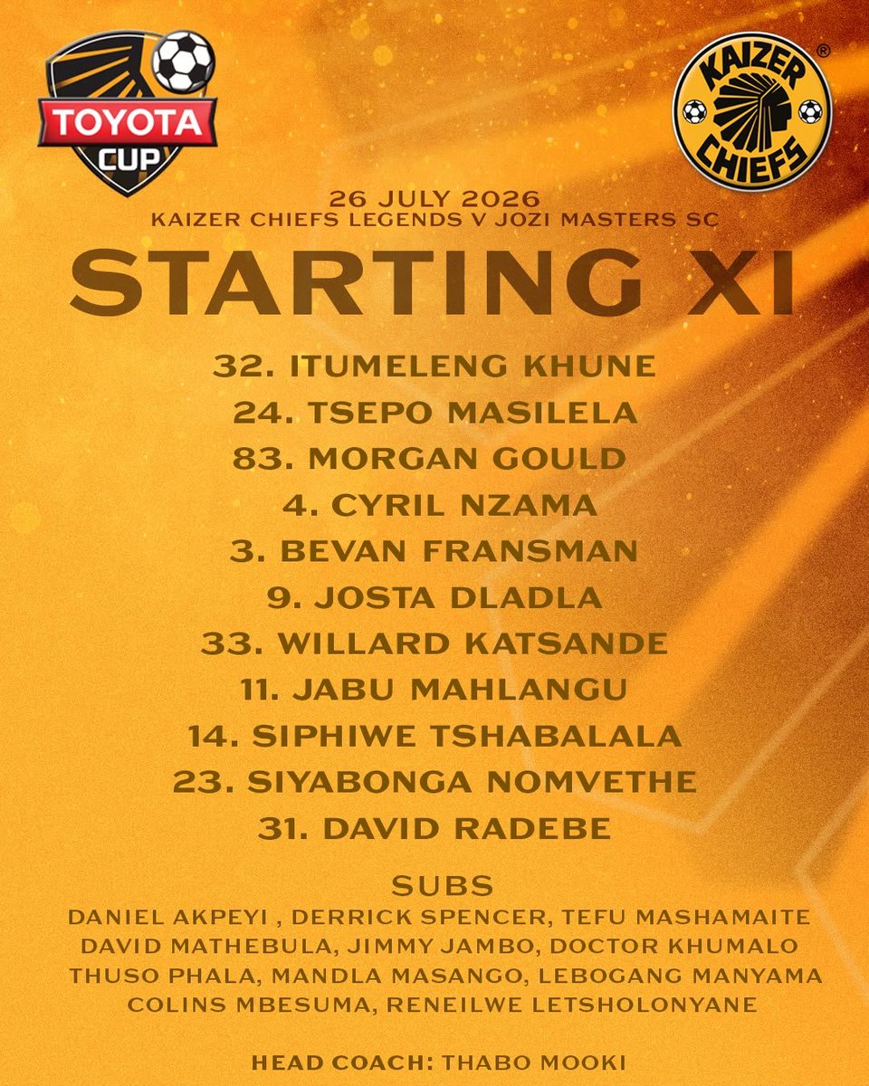KaizerChiefs's tweet photo. The Legends Game will be broadcast live on SABC 2, with build-up starting at 11:30.
The main game will air on SABC 1, with build-up beginning at 14:30.

#Amakhosi4Life #TheKingdomIsRising #KCToyota #TheKingdomRises #KCLegends https://t.co/tCeG6HcZgL