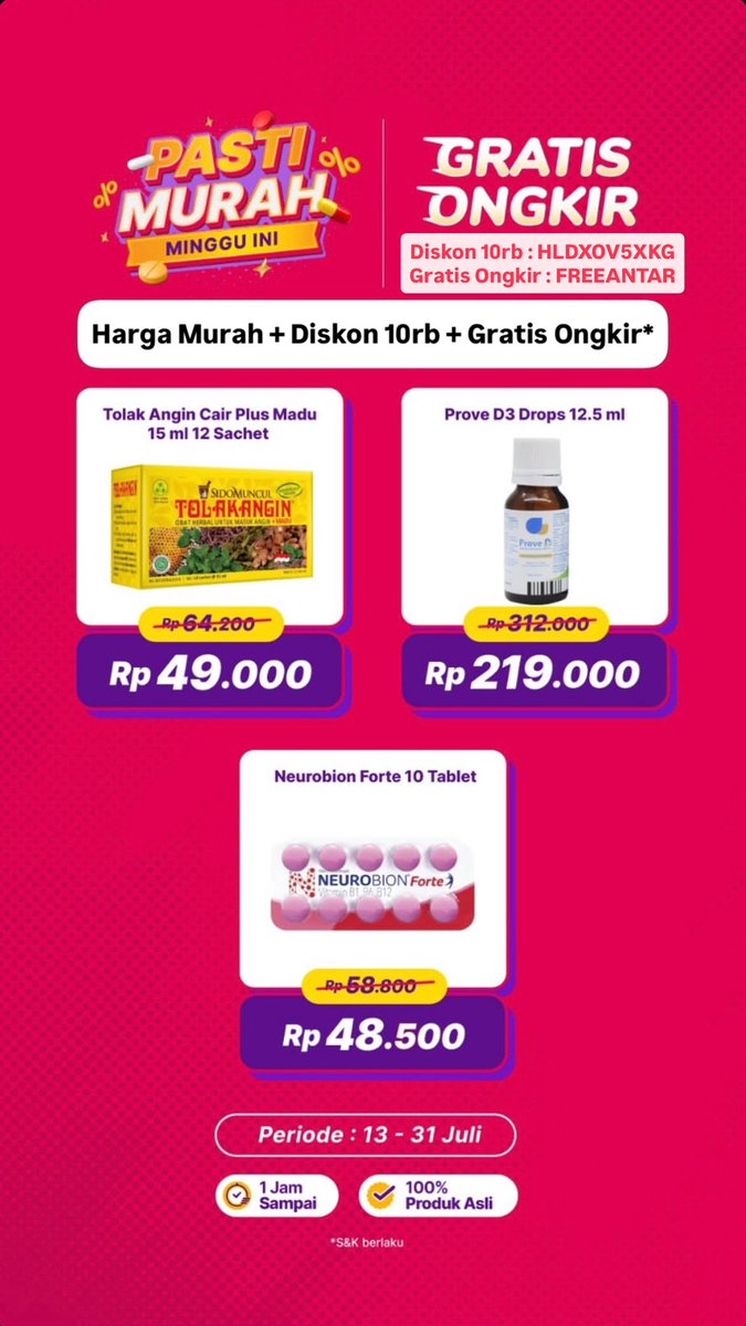 dwsafitriii's tweet photo. Beli Produk Favorit di @Halodoc karena :
 
• Harga LEBIH MURAH ✅
• 100% Produk ASLI ✅
• Tambahan Diskon 10K ✅
• Gratis Ongkir ✅

Masukan kode ini untuk tambahan diskon ya 🥳
HLDXOV5XKG : Tambahan Diskon 10rb 
FREEANTAR : Untuk Gratis Ongkir hingga 23rb https://t.co/2VdTrVXNAi