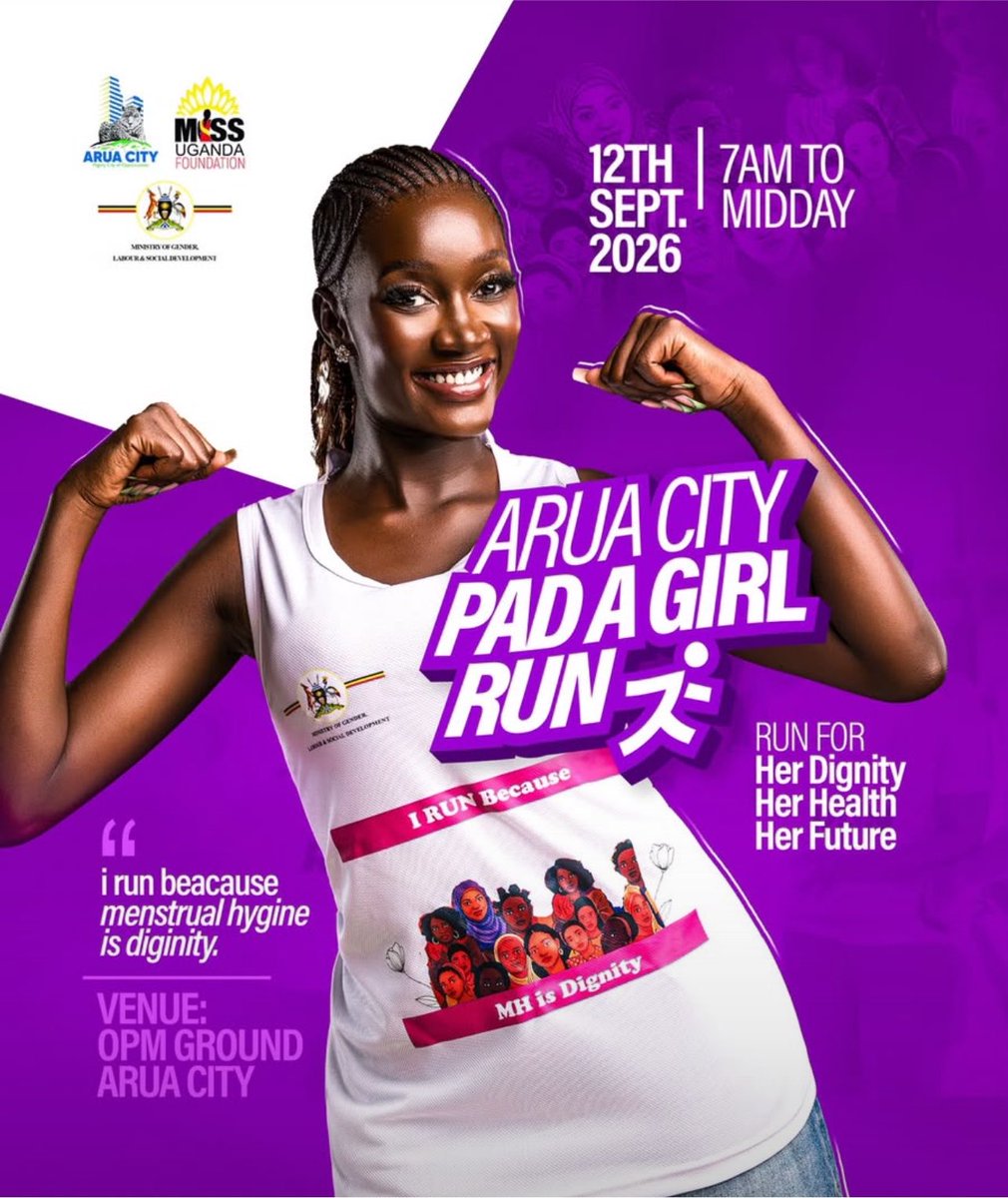 AloboPatricia's tweet photo. The 2nd Edition of the Arua City Pad a Girl Run is here! 🩷🏃🏽‍♀️
Ladies and gentlemen, menstrual health is a fundamental human right not a privilege. Join us as we come together to raise awareness,&amp; support girls and young women with access to safe menstrual hygiene products. https://t.co/pN9UbiR6cG