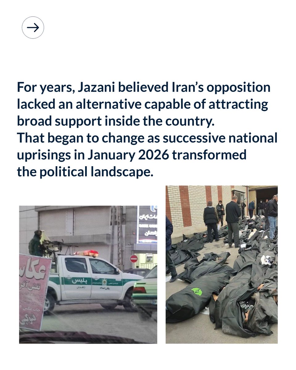 PahlaviComms's tweet photo. For years, Jazani saw no opposition figure capable of gaining broad support inside Iran. The national uprisings of January 2026 changed his view. https://t.co/6fqydBCJnI