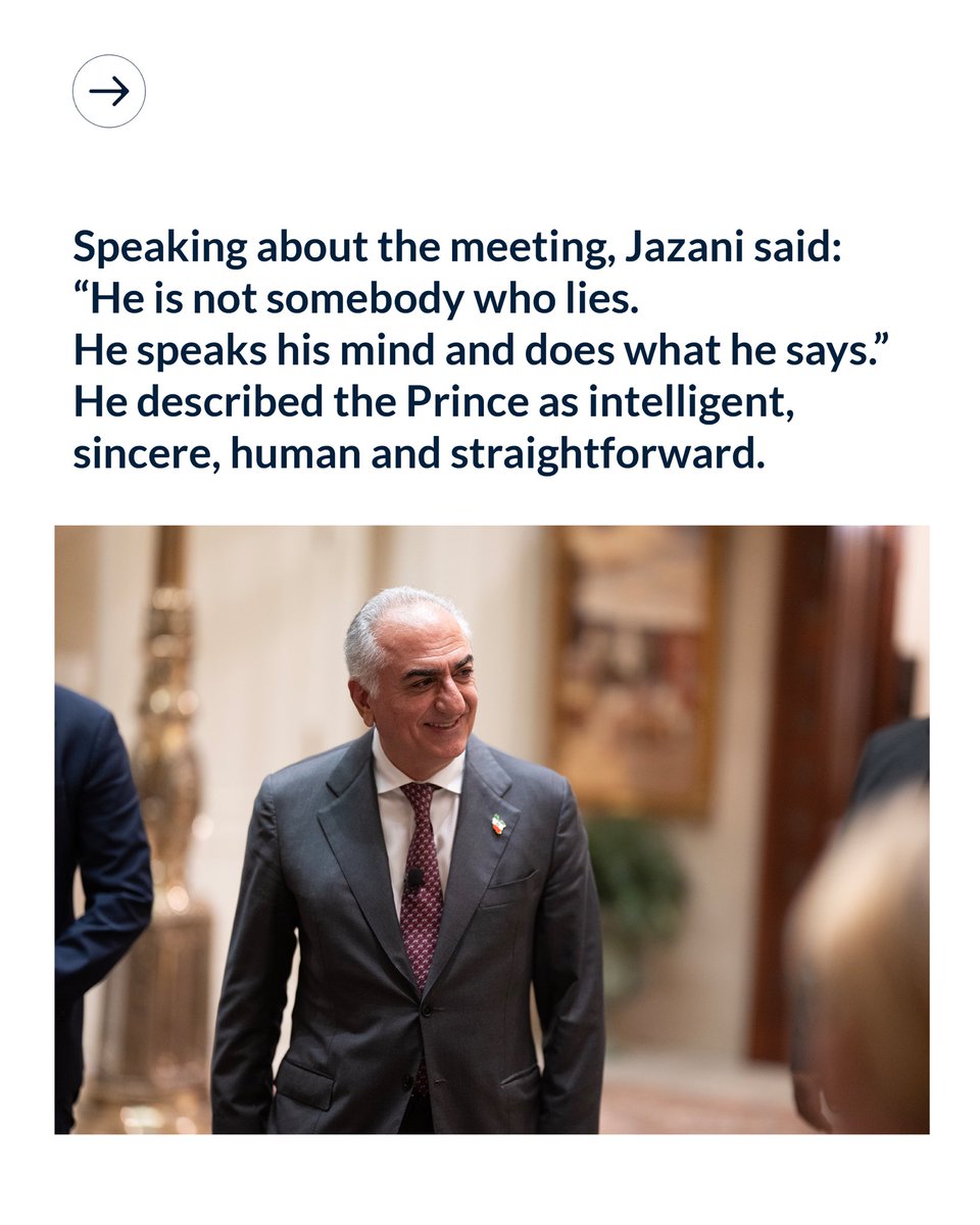 PahlaviComms's tweet photo. Jazani described Prince Reza Pahlavi as honest, intelligent, sincere and direct: someone who speaks his mind and acts on his words. https://t.co/XSeea7Dy4d