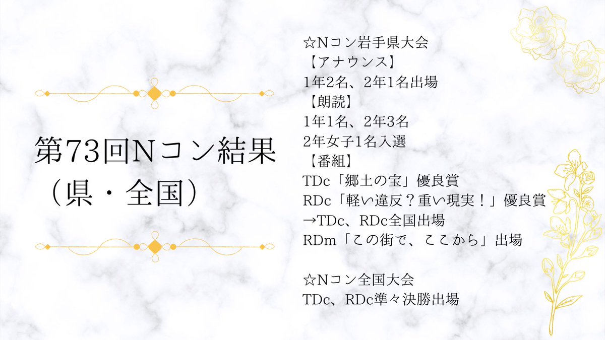 mori4Broadcast's tweet photo. 今回のNコン結果です！来年もっと結果を上げられるよう頑張ります💪

#Nコン
#盛岡第四 https://t.co/RnAng8TnYX