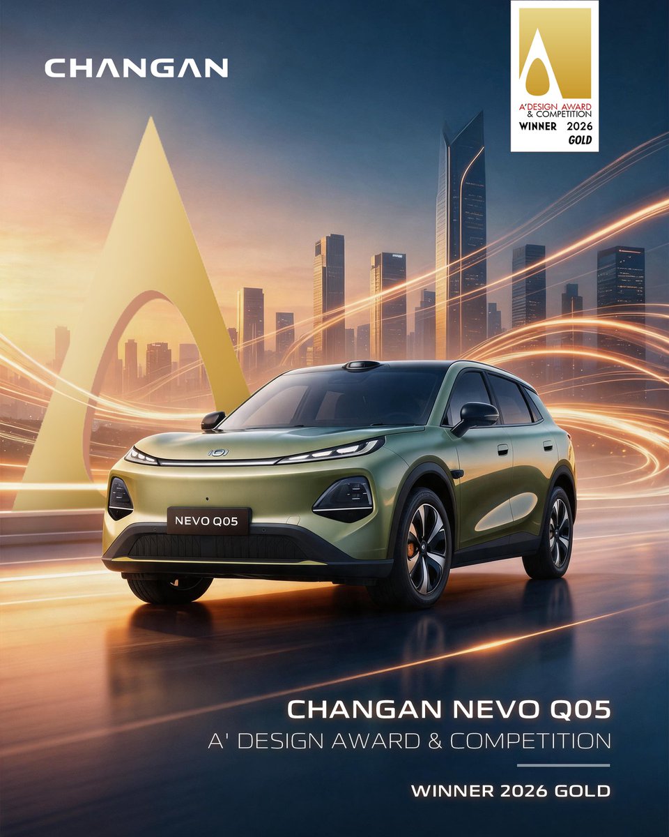 globalchangan's tweet photo. CHANGAN NEVO Q05.
2026 Gold Winner of A' Design Award &amp; Competition.

Designed for the future.
Recognized by the world. 🌍

#CHANGAN #StyleInMotion #SmartYourFuture #VastOceanPlan https://t.co/dvegMwKTLa