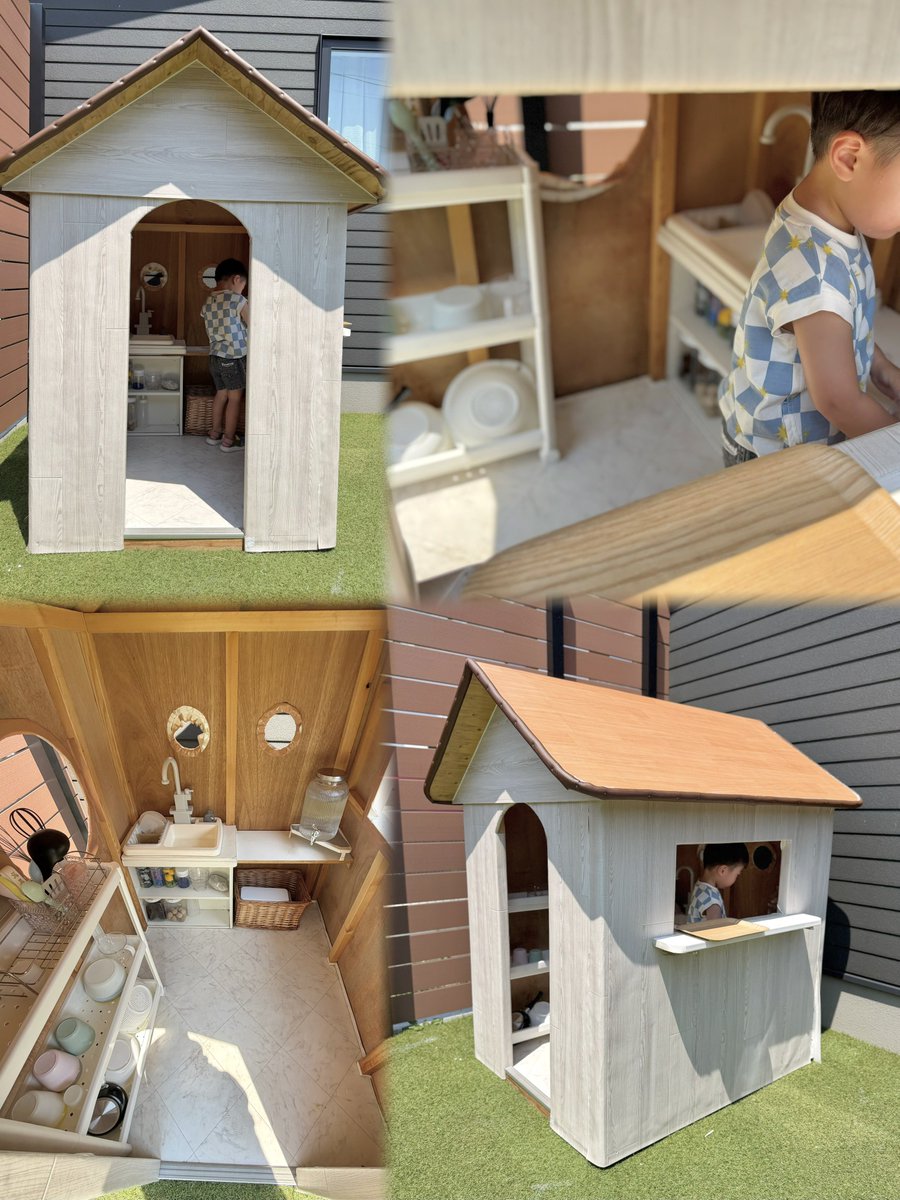 pa_____u's tweet photo. ひいおじいちゃんが早めの誕生日プレゼントでむすこのお家を作ってくれた〜〜〜🏠大工さんってすごい🥹✨むすこは気に入ってず〜っとおままごとしてる､サイズ感かわいすぎる😽✨ https://t.co/vwhuxrIA3A