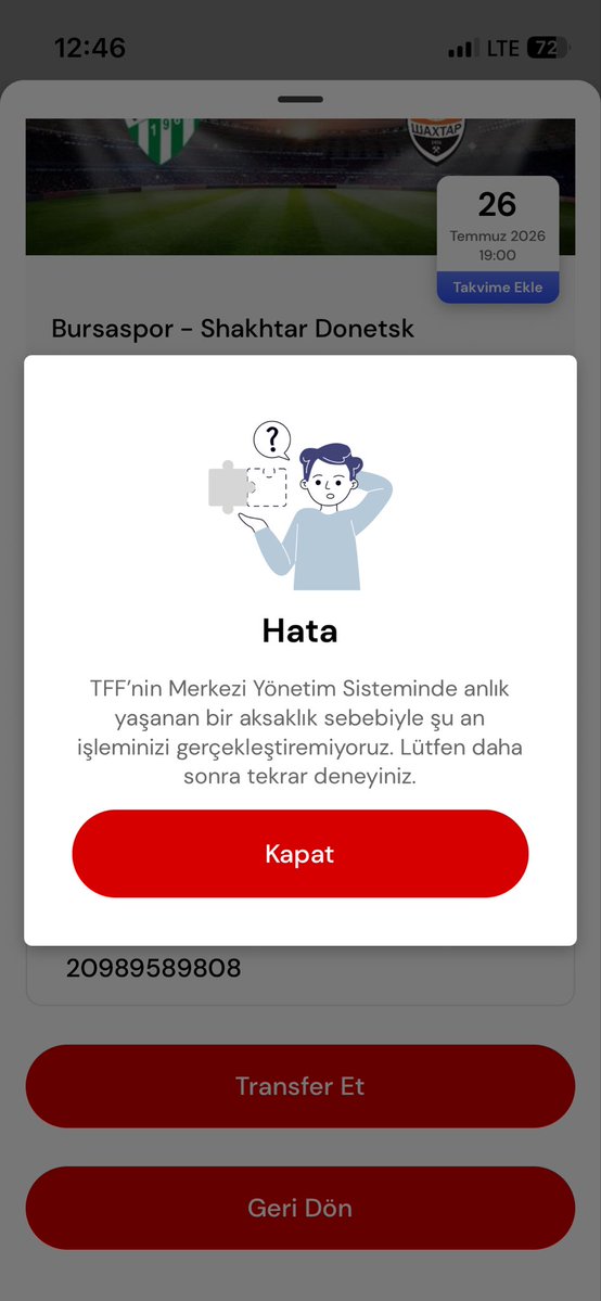 umuut_can's tweet photo. @enbiya_topal @bursasporluyuz Bilet transfer ederken bu şekilde bir hata alıyoruz . Yardımcı olursanız sevinirim. https://t.co/PFxFVyKNfg