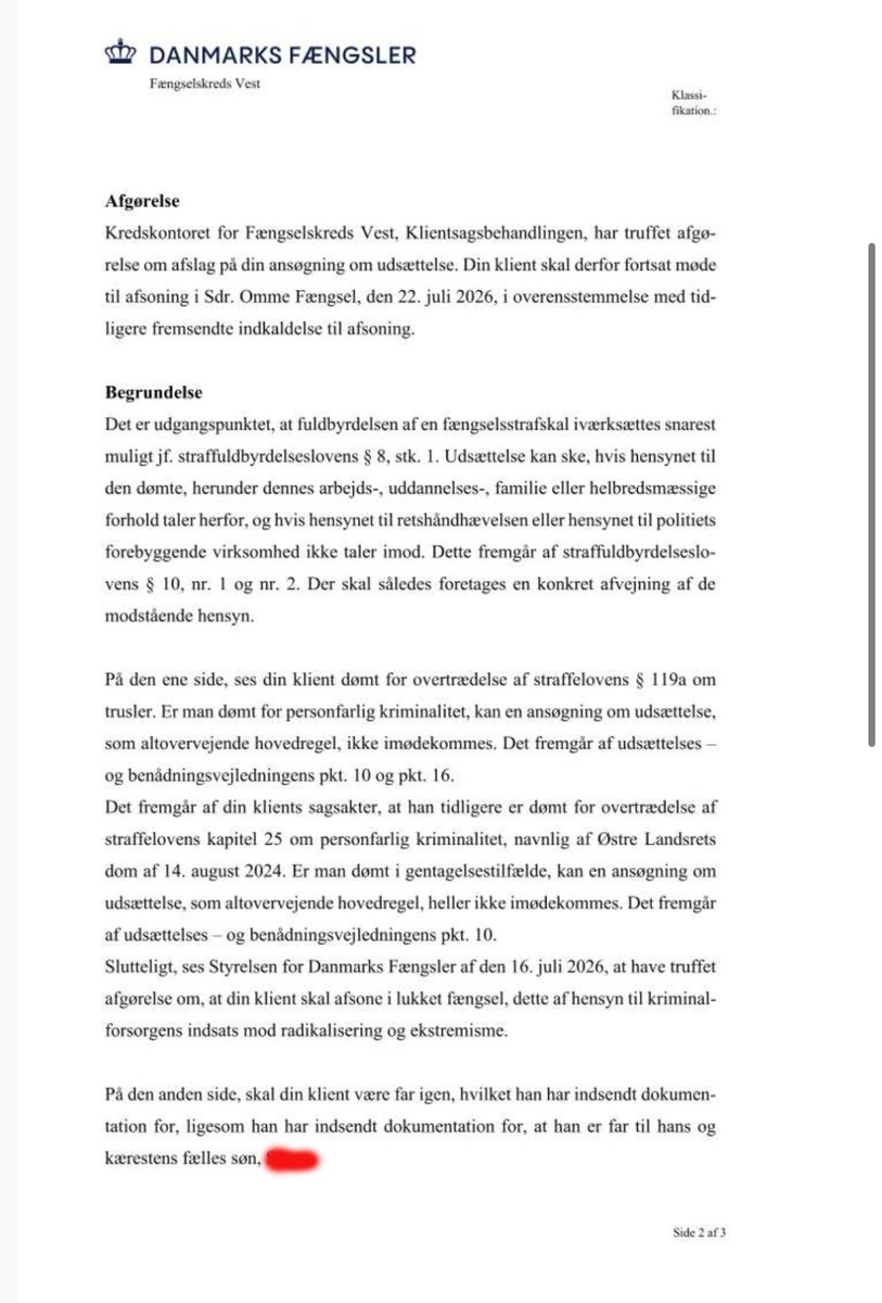 Statsstyret's tweet photo. Kent Nielsen er lige nu fængslet i en sag, som er i ankeproces til Højesteret.

Jeg har modtaget den afgørelse, som Kent Nielsen har modtaget fra Danmarks Fængsler omkring udsættelsen af hans fængsling, og den er mildest talt fyldt med fejl.

1/25

#dkpol #dkmedier #retssikkerhed https://t.co/LB58yootnu