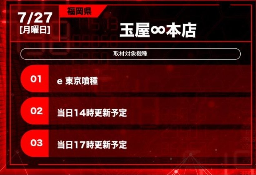 7/27(月) 🏠玉屋本店 サザンスター パチセレ コンパス抽選 取材開催時