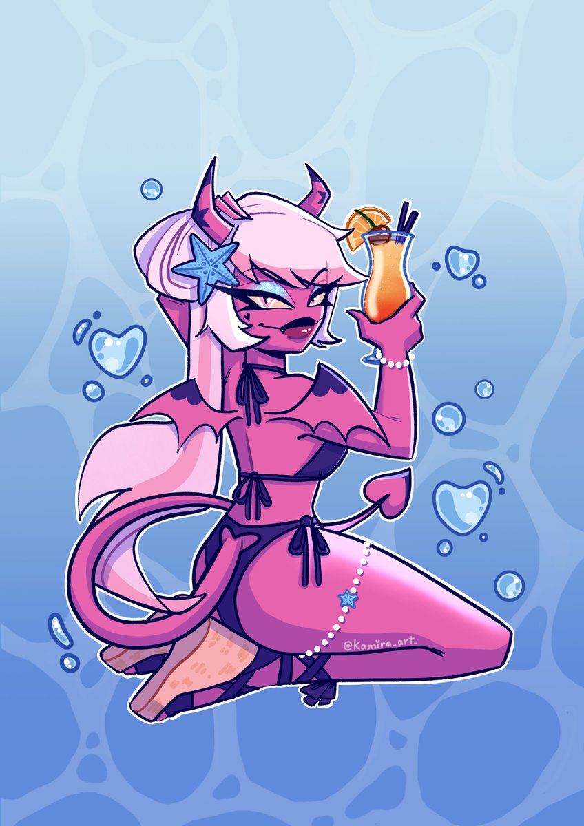KamiraArt's tweet photo. Guess what Verosika is drinking 🍹
A little hint: it has the perfect name for a succubus in a summer vacation 🫧

Verosika is available for preorder on my kofi shop  💙
https://t.co/vHiIBox9M6

#verosika
#hazbinhotel #helluvaboss #hazbinhotelmerch #helluvabossmerch https://t.co/Qb6gKtPlOr