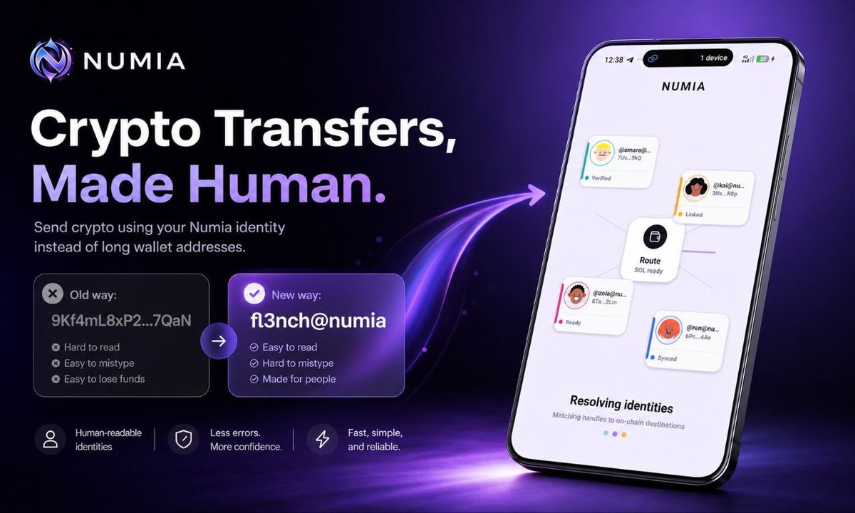 AlphanumeriaSol's tweet photo. Sometimes the most undervalued assets are the ones quietly shipping while everyone else is chasing hype.

That’s why I’m watching $NUMIA.

✅ Wallet live on Google Play
🍏 iOS coming soon

Send & receive crypto using human-readable identities instead of long wallet addresses.

📲 https://t.co/CloDDAzC26

Real utility. Long-term vision. DYOR. 🚀 #Solana #Web3