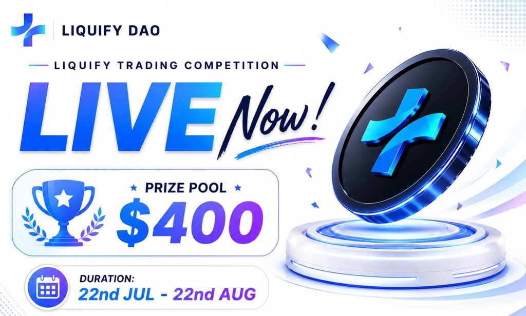 lilloweb3's tweet photo. The wait is over The @LiquifyDao Trading Competition has officially begun, giving every community member the opportunity to compete, trade, and earn rewards while supporting the growth of one of the most exciting DeFi ecosystems.
Whether you're already part of the LIQUIFY community or just discovering the project, this is the perfect time to get involved.
Why Join?
✅ Compete for a share of the prize pool
✅ Grow your trading experience
✅ Support the expansion of the LIQUIFY ecosystem
✅ Connect with an active and growing community
Every trade contributes to increased ecosystem activity, stronger community engagement, and greater visibility for LIQUIFY DAO. This isn't just another trading event it's a chance to become part of a long-term vision focused on decentralisation, governance, and sustainable DeFi innovation.
Why LIQUIFY DAO?
LIQUIFY DAO is building an ecosystem where users can do more with their assets through decentralised governance, staking opportunities, and capital-efficient DeFi solutions.
Key highlights include:
🔹 DAO-powered governance
🔹 Staking is already LIVE
🔹 Low circulating supply
🔹 No team token allocation
🔹 Growing ecosystem and strategic partnerships
🔹 Community-first development
The project is focused on creating lasting value rather than short-term hype, making this competition an opportunity to engage with a protocol that is actively building for the future.
Don't Miss Out
This is your chance to showcase your trading skills, climb the leaderboard, and earn rewards while participating in the growth of the LIQUIFY ecosystem.
Invite your friends, encourage your community, and let's make this competition one of the biggest events yet.
The journey is just getting started.
Trade. Stake. Govern. Grow.
#LIQUIFYDAO #DeFi #BNBChain #Crypto #TradingCompetition #Web3 #DAO #Staking #Yield #CryptoCommunity