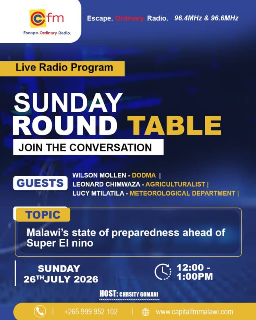 CapitalFMMw's tweet photo. Shortly on Sunday Roundtable
#YourVoiceMatters
#EscapeOrdinary
#KeepItCapital https://t.co/NIpJhgM2wi
