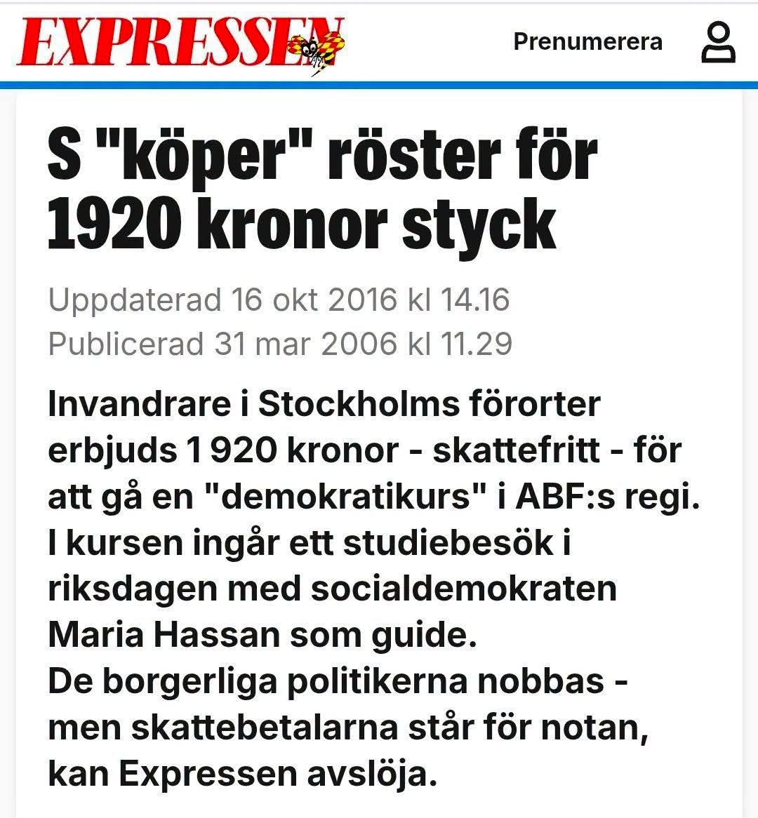 Sanningsbararen's tweet photo. (S) köper terroristers och kriminella invandrares röster för att slutligen säkra alla framtida val.

Vinner (S) i höst, är det sista valet i Sveriges historia då svenska folket kunde välja bort (S). Efter det kommer Sverige bli en enpartistat skyddad av islamister.

#svpol https://t.co/CPjEl60wnj