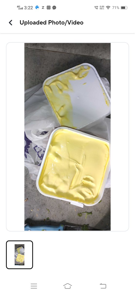 RupeshM87438017's tweet photo. My mom's ice cream tub was delivered late and packed in a plastic bag so it arrived melted. It was meant for guests. Instead of a refund or replacement  you're offering useless third-party coupons. Really disappointing
Order id KURGKDKPJ37552
@zeptonow @zeptocares https://t.co/5vvNNiiw9G