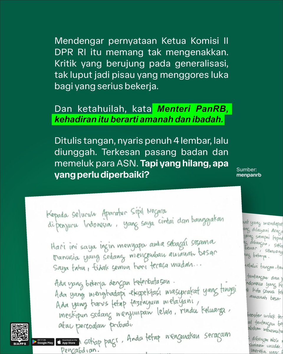 Official_Ansor's tweet photo. Setelah kritik memekik, timbullah unggahan surat empat halaman ditulis tangan. Kritik dan pasang badan yang datang bersamaan untuk Aparatur Sipil Negara. 

Bagaimana menurut sahabat?

#ansorbanser #addinjauharudin https://t.co/chWK4rrSW7