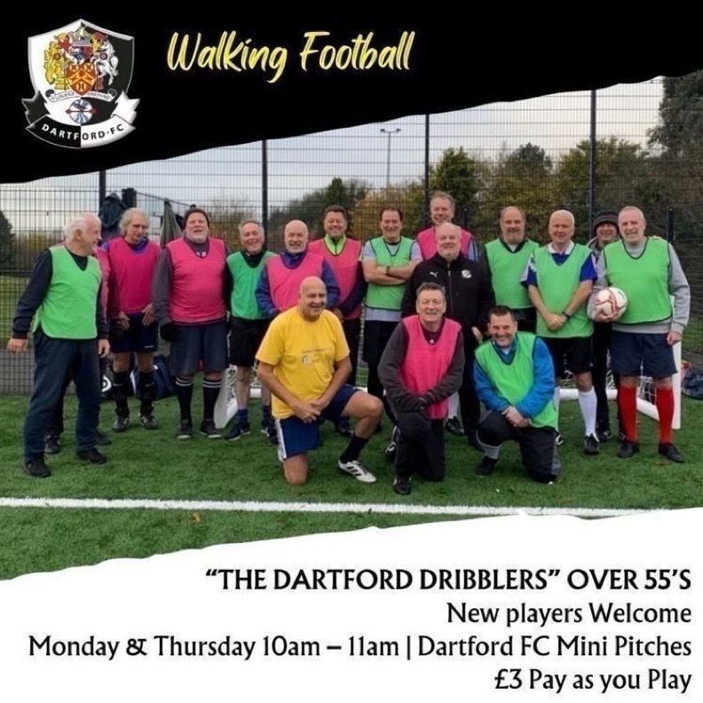 dartfordfc's tweet photo. 🚶 ⚽  Interested in taking part in Walking Football?

The Dartford Dribblers over 55's play on the 3G Mini Pitches at Princes Park every Monday and Thursday 10-11am. It is £3 to play and new members are welcome.

#DartfordFC #DartsFC https://t.co/ef666pQbIP