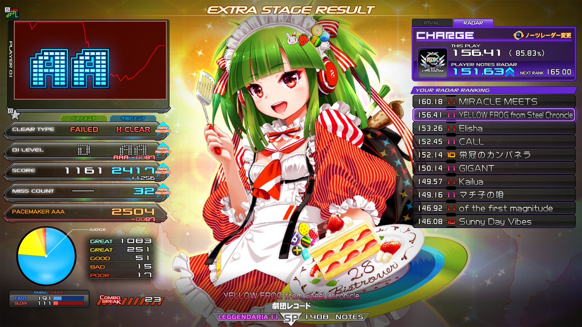 Sagittarius256's tweet photo. 今日のINFINITAS
ノーツレーダーCHARGE150(PLATINUM)突破
#ほし弐寺日記 https://t.co/EMIKXVW10J