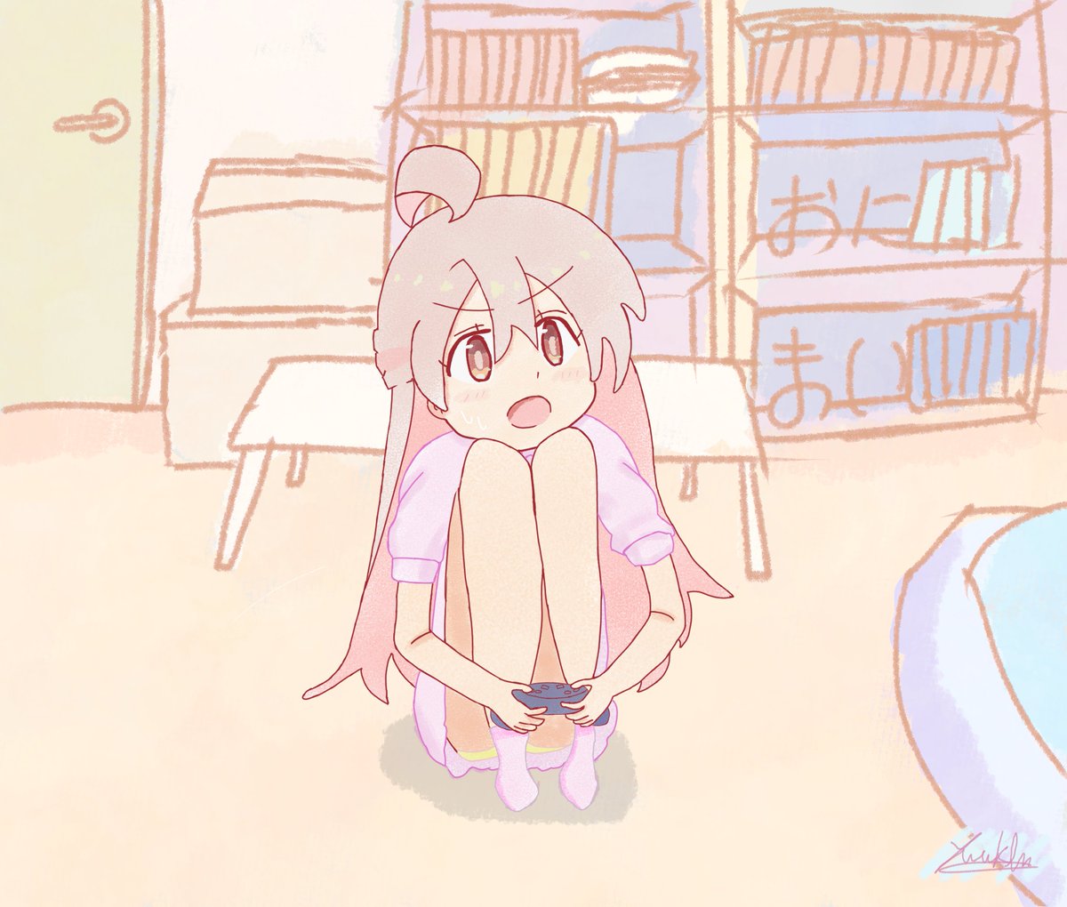 klm3617's tweet photo. #おにまい　#おにまい絵描き
ゲームしてるまひろちゃん絵
描きました~

4話のまひろちゃんの髪型と
着てる服を参考にしました
可愛いね～♥

まひろ絵描き46日目 https://t.co/izqO3yu9t8