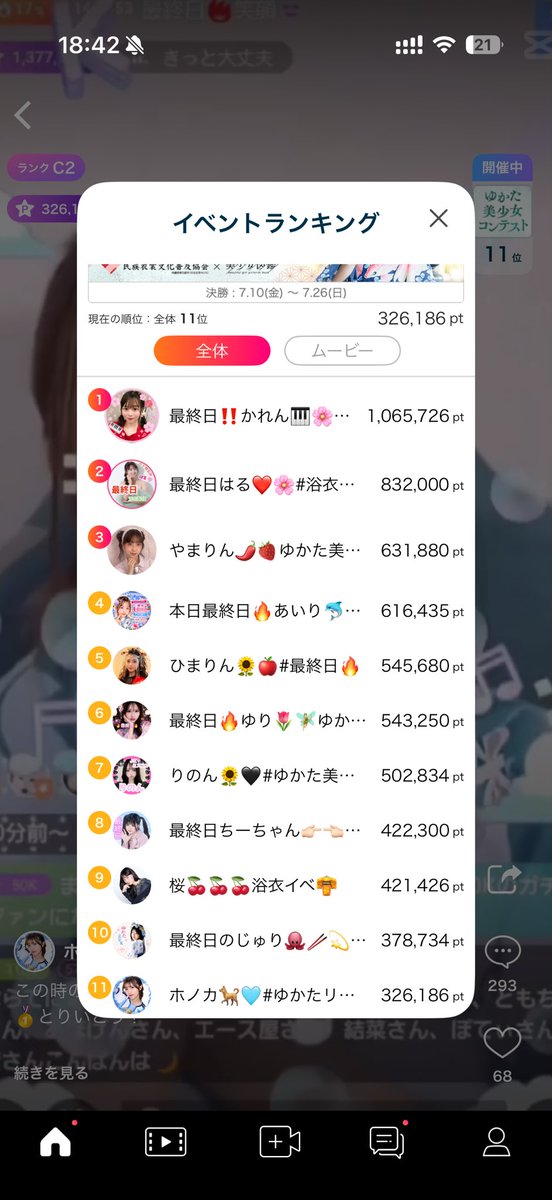 honobonohonoka_'s tweet photo. 本日最終日🥺

現状は審査員賞圏内にも入れてない順位ですが
最後まで諦めず走り切りたい🥹
7月に入ってから体調不良が続き、
こんなに動けなくなったのは人生で初めてで、悔しい気持ちでいっぱい😭だけど、
配信をつけた時には、めちゃくちゃ応援してもらえて感謝の気持ちでいっぱいです。

去年ガチイベ走る中でいちばん苦しくて特典をとれなかったイベントのリベンジだったので、
本当はもっと沢山配信したかったし、無理したかった。
がんばりたかった。
それでもまだ終わってなくて
勝負の世界は最後まで何があるか分からない所が大好き☺️
１％でも可能性がある限り最後まで笑顔で勝負しようと思う🩵

配信できてない時にムービーで応援してくれたり、
配信つけた時に全力応援してくれたみんなの為にも結果は残したいんだよね。
ありがとう😊
自分のリベンジってだけじゃなくて！

今までにない最終日の形だけど、
そんな時こそ面白い最終日になったらいいな🤭︎

最後まで🥇諦めません❣️
でも審査員賞圏内入らないと死ぬ😇‼️

崖っぷちじゃーーーん🥹

完治じゃなく、
呼吸がね、苦しくなっちゃうので
22時からという短い時間ですが
どうにかみんなが見つけてきてくれますように🥺サランヘヨ〜💕