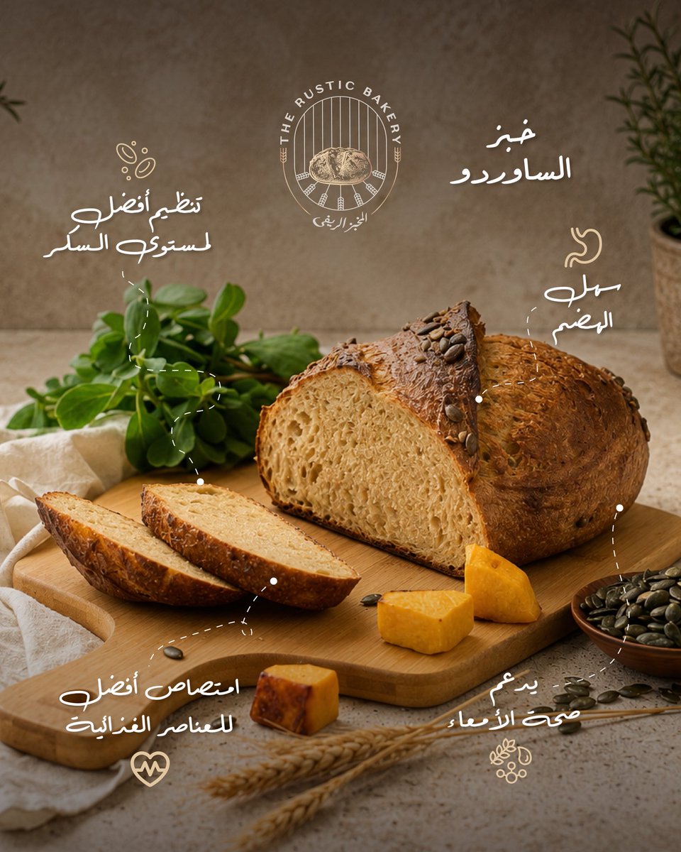 Therusticbakery's tweet photo. فوائد الساوردو ما تقتصر على طعمه المميز. 🌾
التخمير الطبيعي يمنح خبز الساوردو نكهته الغنية، ليقدّم تجربة خبز متوازنة في الطعم والجودة.
بمكونات بسيطة، وتخمير على مهل، وحرفية في كل مرحل. لأن النكهة الجيدة لا تُستعجل. ✨ https://t.co/iOKcAQBIJz