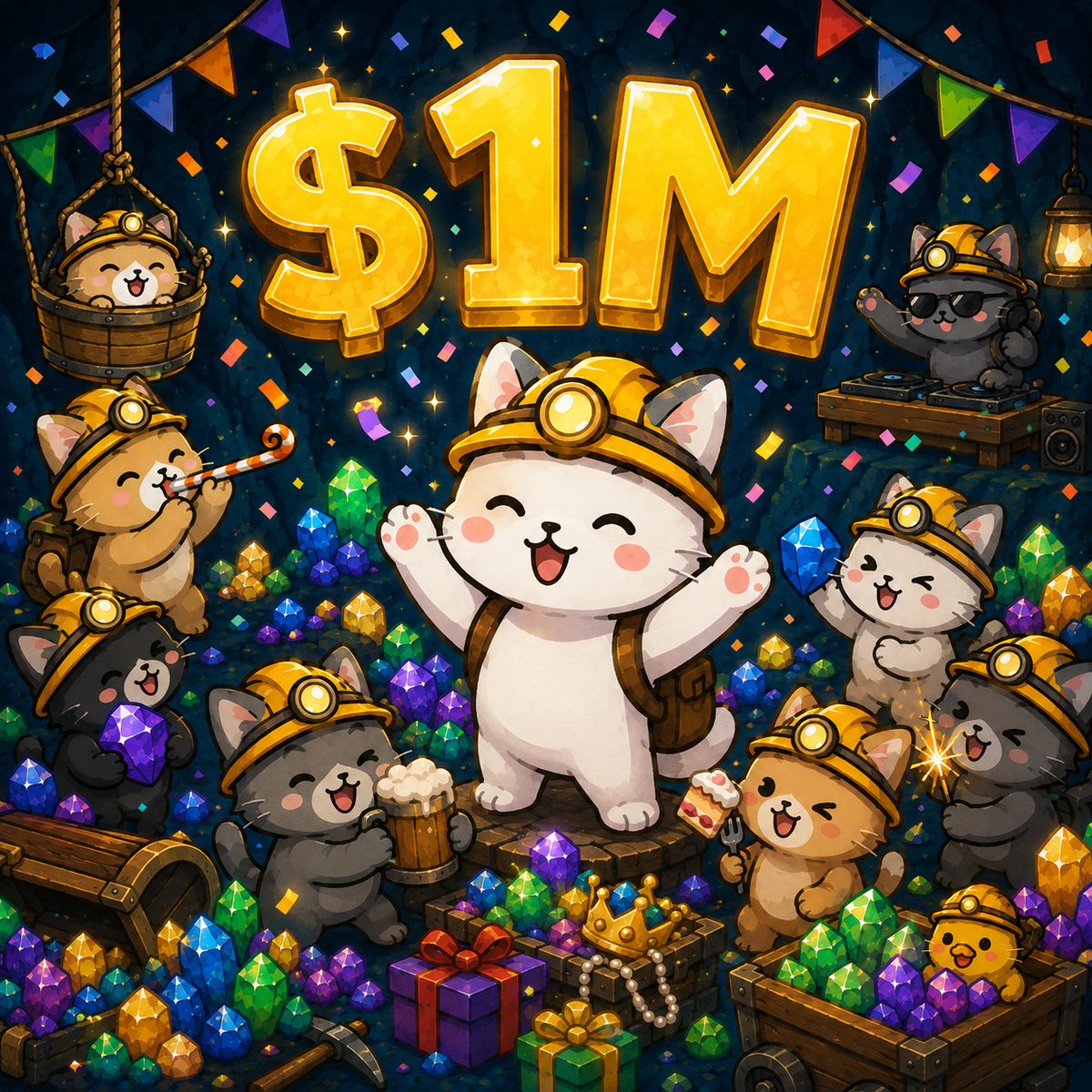 KittyMiningCo's tweet photo. 🎊  $1,000,000  🎊

Congratulations to the Kitty Mining Co community, we've just hit $1M market cap less than 24hours after launch. 

Thank you to our early believers, this is just the start! 

Notifications on, we have upgrades and more updates on the way! https://t.co/CQozcOqf4G