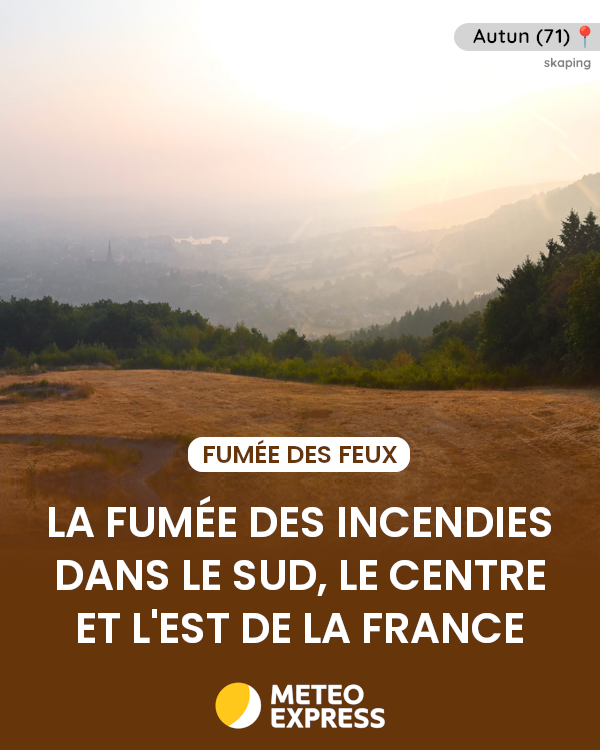MeteoExpress's tweet photo. 🔥 La fumée des incendies concerne toutes les régions du sud, du centre et de l'est de la France ce dimanche, parfois accompagnée d'une odeur de brûlé. Le nord-ouest profite d'un air océanique plus pur qui se généralisera lundi. (via @skaping) https://t.co/k6FLVKvxYY