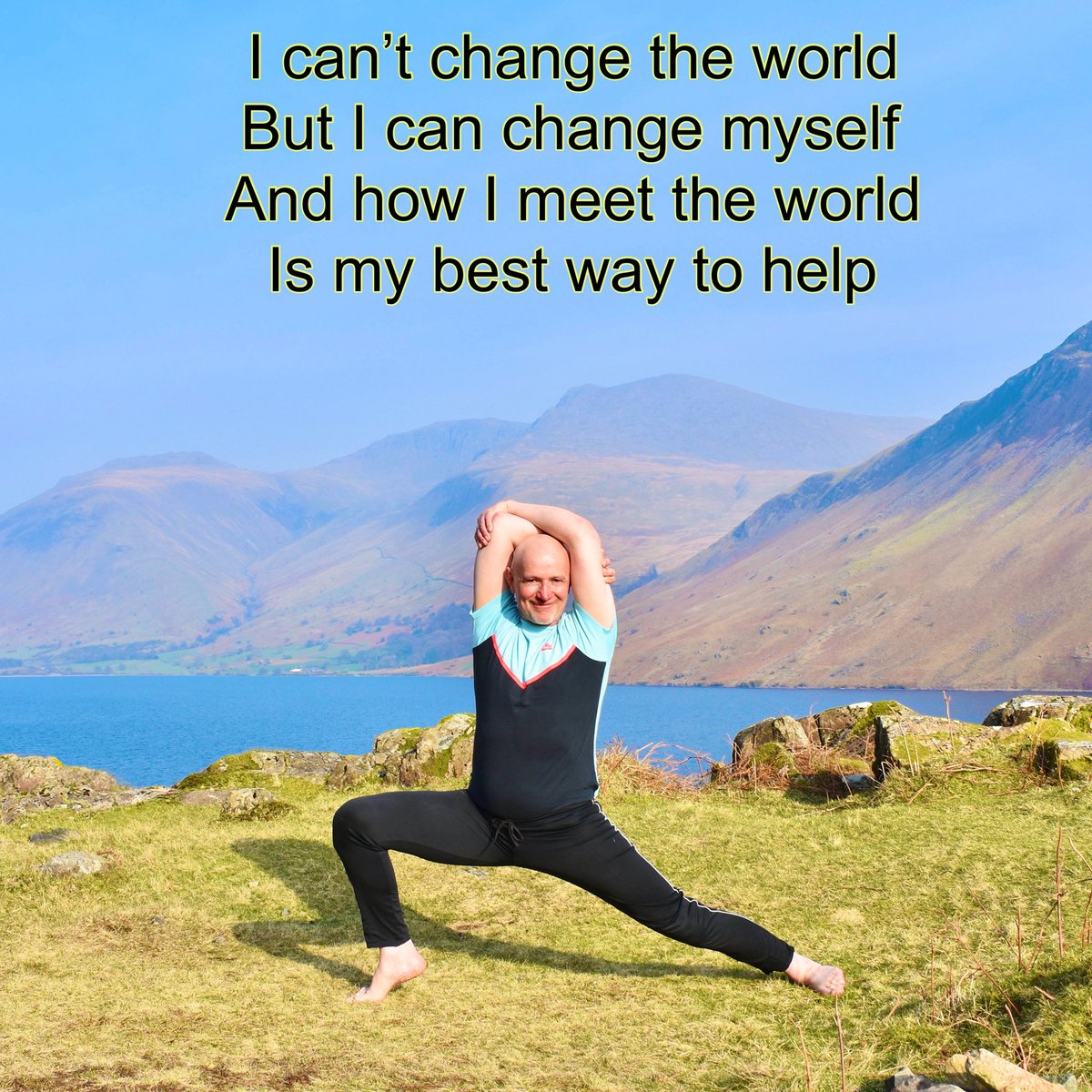 lightholistics's tweet photo. Warrior Pose &amp; poem from Lake Wasdale 

Peacefulness, compassion and wisdom apply to politics and religion. However, the biggest influence I can have over others is through my own behaviour, which is also the only part of the universe I can control 🧡

#yoga #spiritual https://t.co/zJwKeWSO3T