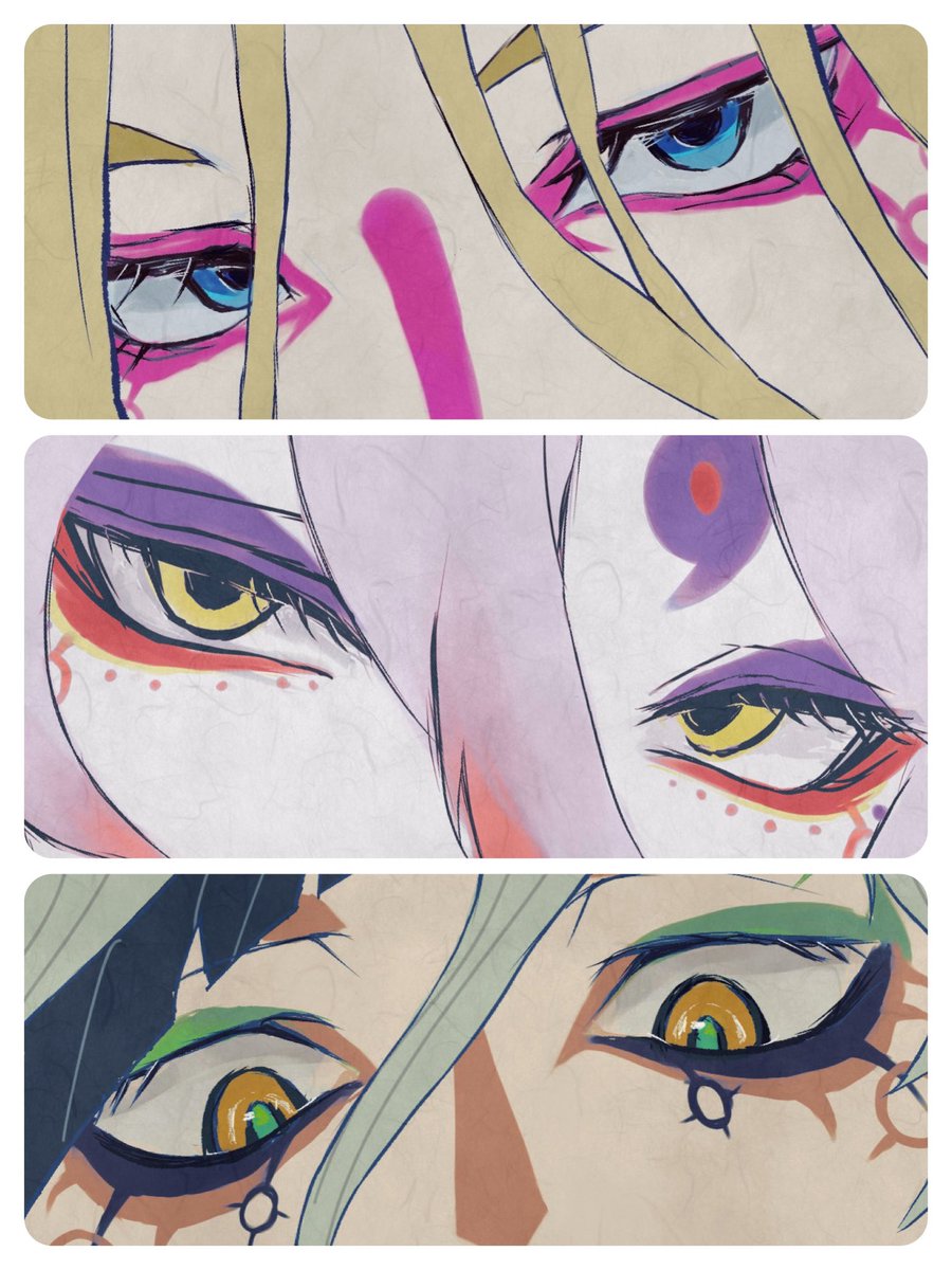 kaza_hana1's tweet photo. 3人描けたので便乗
#このタグを見た人は自分の絵柄の目部分を見せる https://t.co/AzxNjoXw8w