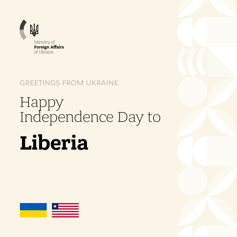 MFA_Ukraine's tweet photo. 🇺🇦🇱🇷 Warm congratulations to the people of the Republic of Liberia and to our colleagues at the Ministry of Foreign Affairs of the Republic of Liberia on the occasion of Independence Day! On this special day, we wish Liberia peace, prosperity, and continued progress.

Ukraine highly values the friendly relations and cooperation between our countries and remains committed to further strengthening our partnership!