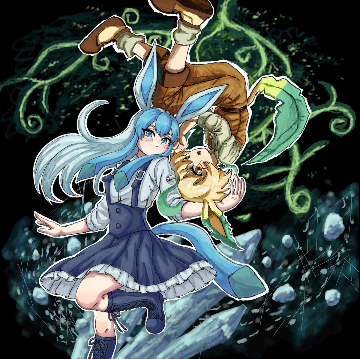 edamamedou1's tweet photo. （擬人化注意）絵チャの合作のグレイシアとリーフィア https://t.co/gIClc49Pgj