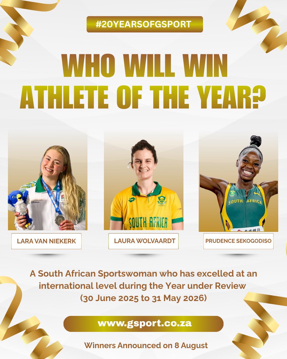 gsport4girls's tweet photo. Excitement is building 🔥
All eyes on Athlete of the Year 🤩
Winners to be announced on 8 August 🙌
#20YearsOfgsport #IRecogniseHer https://t.co/qKuSYJONWt