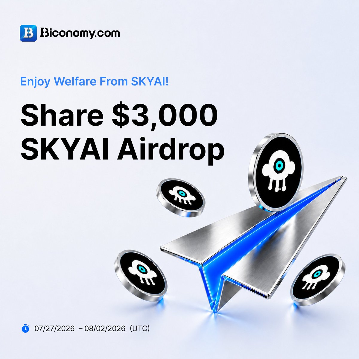 BiconomyCom's tweet photo. 🚨 $SKYAI Airdrop is LIVE on Biconomy!
🎁 $3,000 in $SKYAI rewards up for grabs

Celebrating the listing of SKYAI on Biconomy Exchange.

Thousands of users are already joining 👀
Don't miss your chance to claim before the campaign ends.

Complete simple tasks & secure your share now 🔥
1️⃣ Sign up on Biconomy
2️⃣ Follow @BiconomyCom + Join TG
3️⃣ Complete Gleam tasks
⏰ Jul 27 — Aug 2 (UTC)

👉 Register: https://t.co/41tXKM5S0N
📖 Full details: https://t.co/efWyYeOvKQ

#BiconomyCom #SKYAI #AI #Airdrop